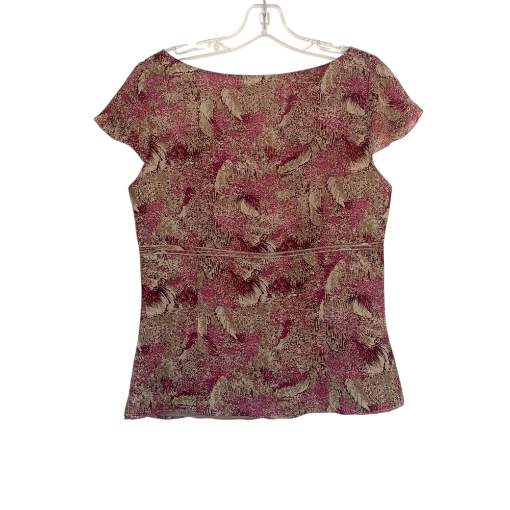 Ann Taylor Silk V-Neck‎ Cap Sleeve Y2K Pink Ruffle Top Size 8 - Picture 2 of 9